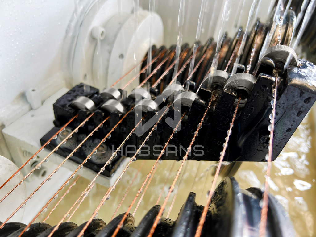 Tool work operation as a part of the fine wire drawing line